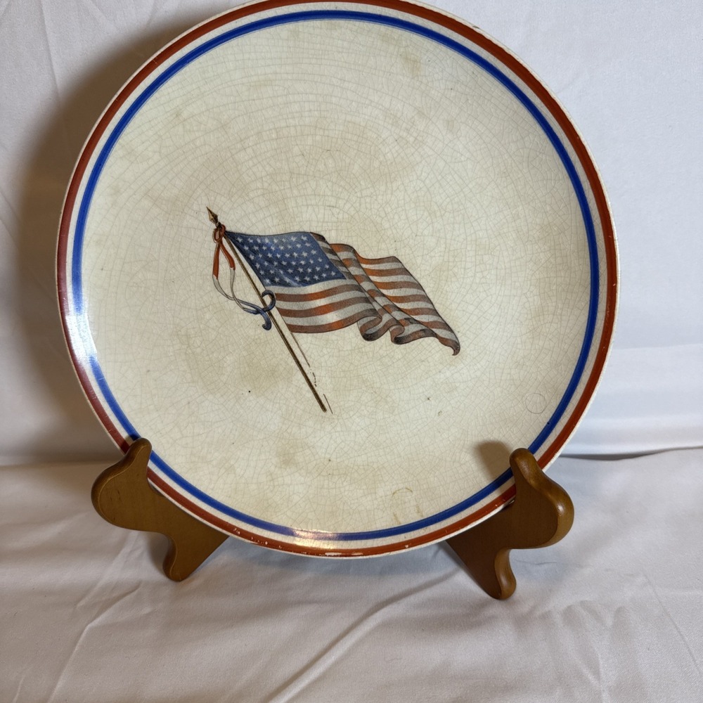 Antique D. E. McNicol 48 Star American Flag Plate East Liverpool Ohio Victory